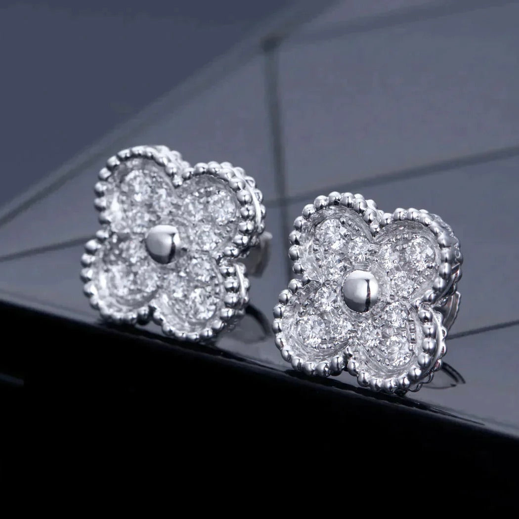 [Rosla Jewelry]CLOVER 1 MOTIFS DIAMOND STUD EARRINGS SILVER