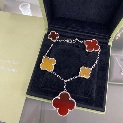 [Rosla Jewelry]CLOVER 5 MOTIFS SIVLER CARNELIAN TIGER EYE BRACELET