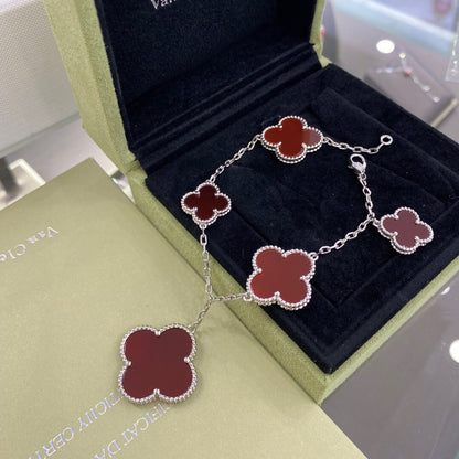 [Rosla Jewelry]CLOVER 5 MOTIFS SIVLER CARNELIAN BRACELET