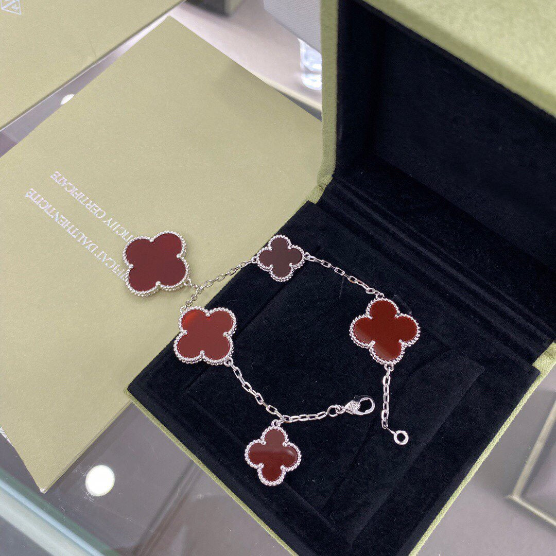 [Rosla Jewelry]CLOVER 5 MOTIFS SIVLER CARNELIAN BRACELET