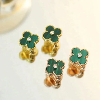 [Rosla Jewelry]CLOVER MEDIUM 1 MOTIFS MALACHITE DIAMOND EARRINGS