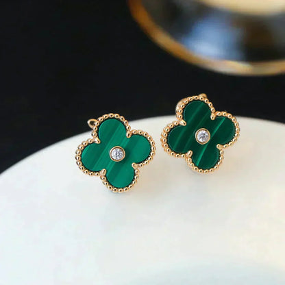 [Rosla Jewelry]CLOVER MEDIUM 1 MOTIFS MALACHITE DIAMOND EARRINGS