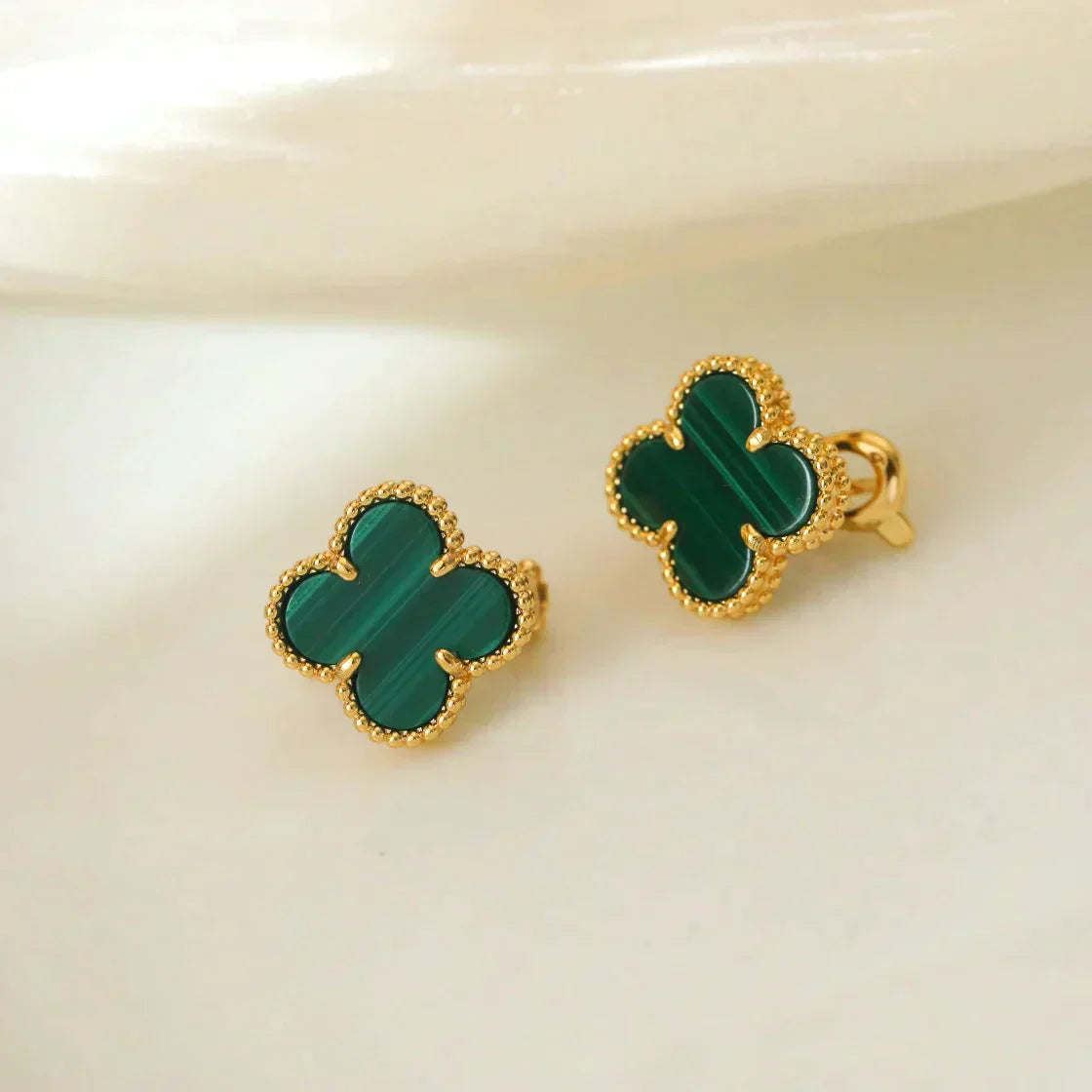 [Rosla Jewelry]CLOVER MEDIUM 1 MOTIFS MALACHITE  EARRINGS