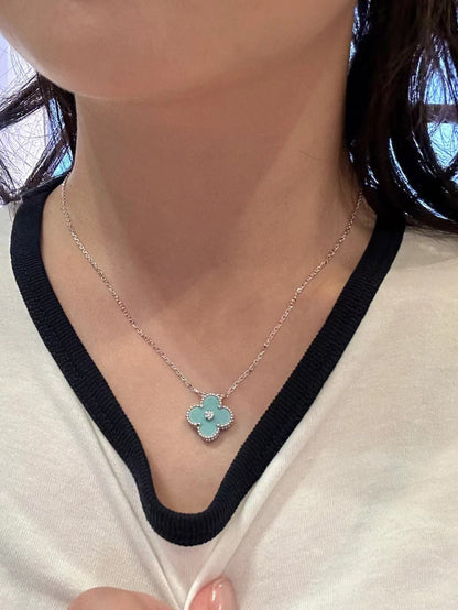 [Rosla Jewelry]CLOVER 1 DIAMOND LIGHT BLUE SILVER NECKLACE