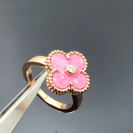 [Rosla Jewelry]CLOVER RHODONITE ROSE GOLD RING