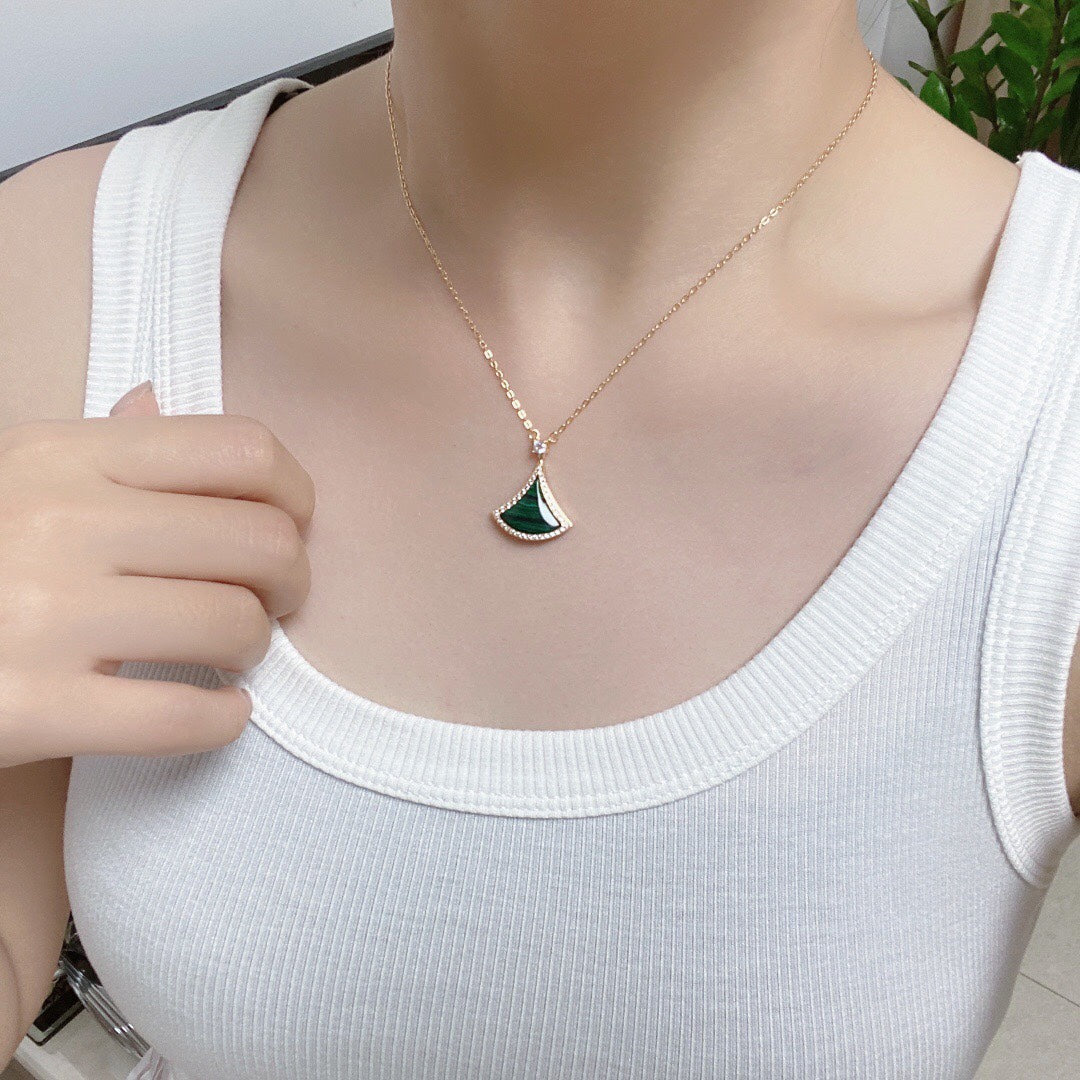 [Rosla Jewelry]DREAM MALACHITE DIAMOND PAVED PINK GOLD NECKLACE