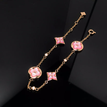 [Rosla Jewelry]STAR AND SUN 4 MOTIF PINK MOP PINK GOLD BRACELET