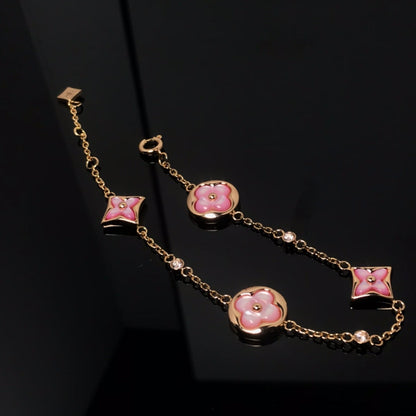 [Rosla Jewelry]STAR AND SUN 4 MOTIF PINK MOP PINK GOLD BRACELET