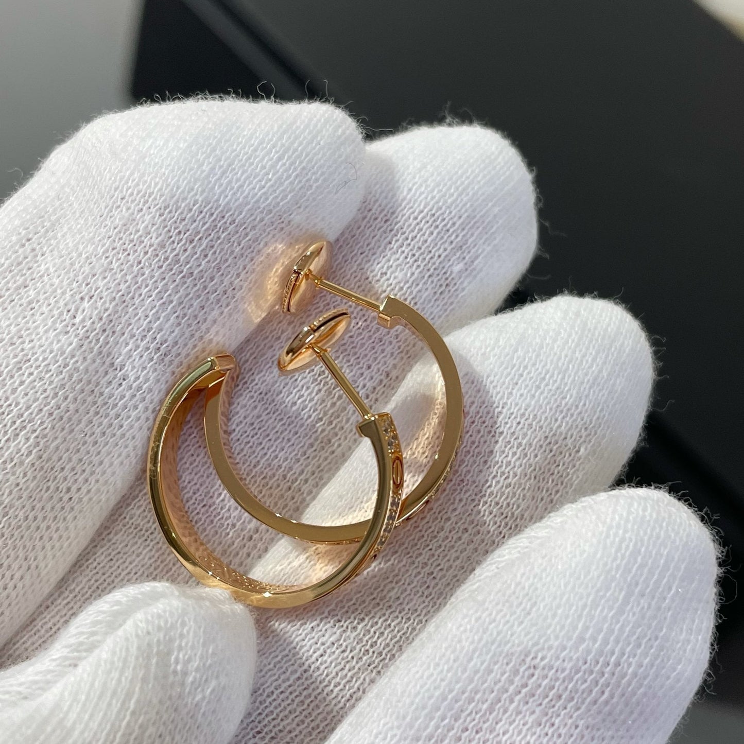 [Rosla Jewelry]LOVE DIAMOND PINK GOLD HOOP EARRINGS