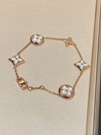 [Rosla Jewelry]STAR AND SUN 5 MOTIF MOP PINK GOLD BRACELET