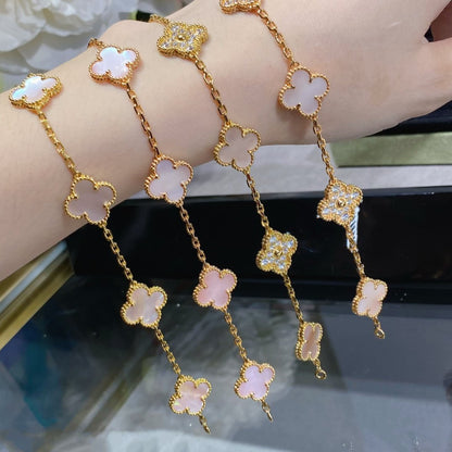 [Rosla Jewelry]CLOVER 5 MOTIF DIAMOND PINK MOP PINK GOLD BRACELET