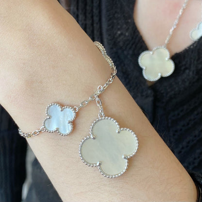 [Rosla Jewelry]CLOVER 5 MOTIF WHITE MOP SILVER BRACELET