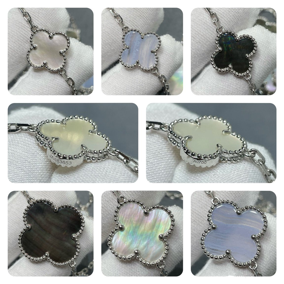 [Rosla Jewelry]CLOVER 16 MOTIF CHALCEDONY MOP SILVER NECKLACE