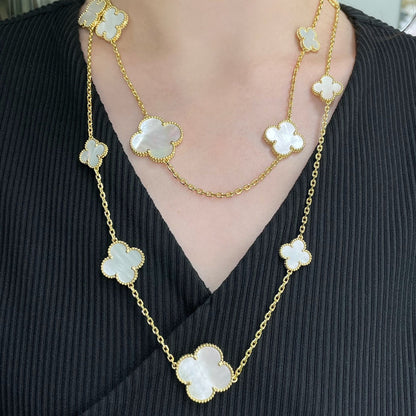 [Rosla Jewelry]CLOVER 16 MOTIF WHITE MOP GOLD NECKLACE