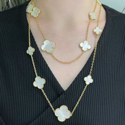 [Rosla Jewelry]CLOVER 16 MOTIF WHITE MOP GOLD NECKLACE