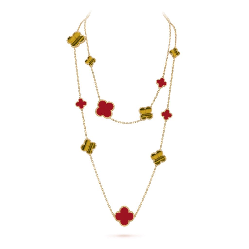 [Rosla Jewelry]CLOVER 16 MOTIF CARNELIAN TIGER EYE ROSE GOLD NECKLACE