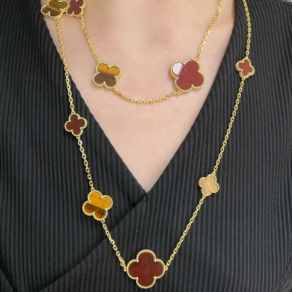 [Rosla Jewelry]CLOVER 16 MOTIF CARNELIAN TIGER EYE ROSE GOLD NECKLACE