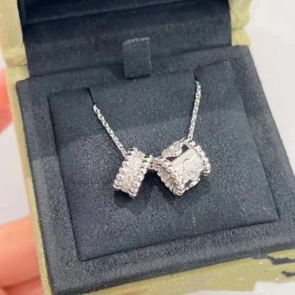 [Rosla Jewelry]PERLEE DOUBLE PENDANT SILVER DIAMOND NECKLACE