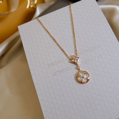 [Rosla Jewelry]STAR AND SUN WHITE MOP 2 MOTIF PINK GOLD NECKLACE