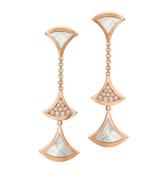 [Rosla Jewelry]DREAM EARRINGS 3 MOTIFS DIAMOND MOP PINK GOLD