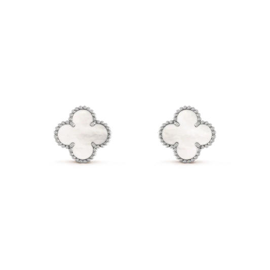 [Rosla Jewelry]CLOVER MEDIUM 1 MOTIFS  WHITE MOP EARRINGS SILVER