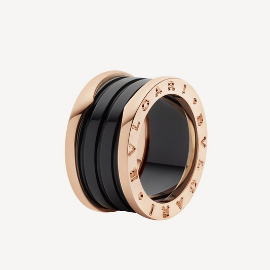 [Rosla Jewelry]ZERO 1 FOUR-BAND LOOPS AND BLACK CERAMIC SPIRAL PINK GOLD RING