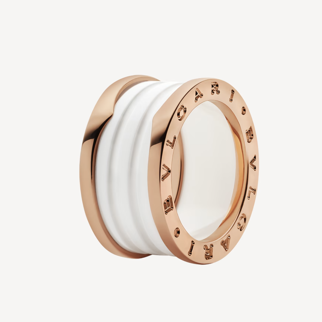 [Rosla Jewelry]ZERO 1 FOUR-BAND LOOPS AND WHITE CERAMIC SPIRAL PINK GOLD RING