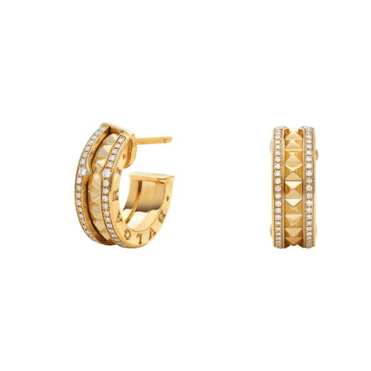 [Rosla Jewelry]ZERO 1 ROCK GOLD EARRINGS WITH STUDDED SPIRAL AND PAVED DIAMONDS