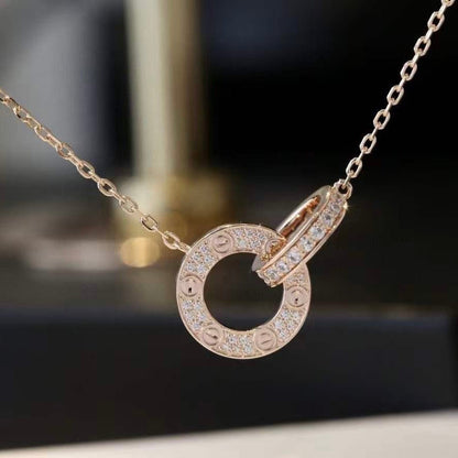 [Rosla Jewelry]LOVE 7.6MM NECKLACE ROSE GOLD AND SILVER  FULL DIAMOND