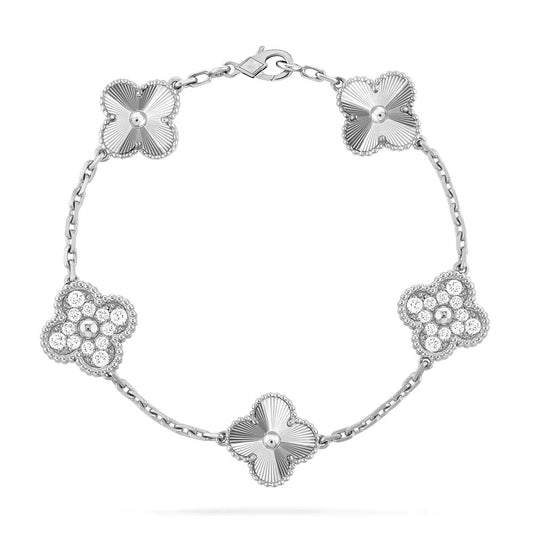 [Rosla Jewelry]CLOVER 5 MOTIF SILVER DIAMOND BRACELET