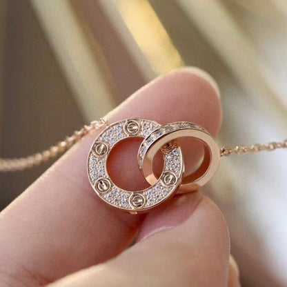 [Rosla Jewelry]LOVE 7.6MM NECKLACE ROSE GOLD AND SILVER  FULL DIAMOND