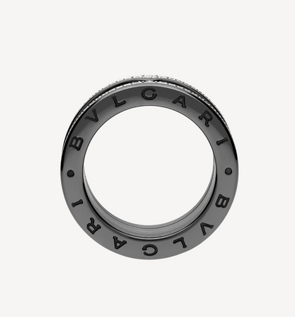 [Rosla Jewelry]ZERO 1 ROCK FOUR-BAND BLACK CERAMIC WITH STUDDED SPIRAL AND PAVED DIAMONDS RING