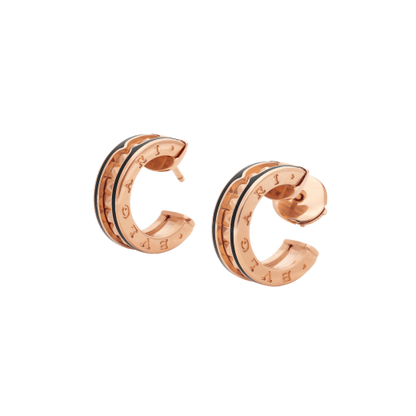 [Rosla Jewelry]ZERO 1 ROCK PINK GOLD EARRINGS WITH STUDDED SPIRAL AND BLACK CERAMIC