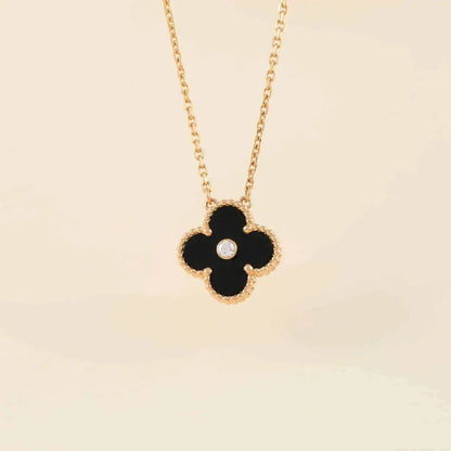 [Rosla Jewelry]CLOVER 15MM DIAMOND ONYX NECKLACE