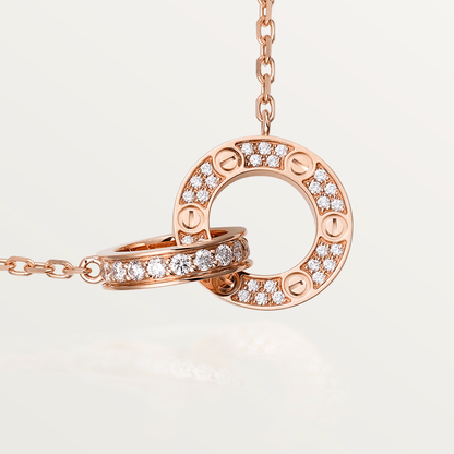 [Rosla Jewelry]LOVE 7.6MM NECKLACE ROSE GOLD AND SILVER  FULL DIAMOND