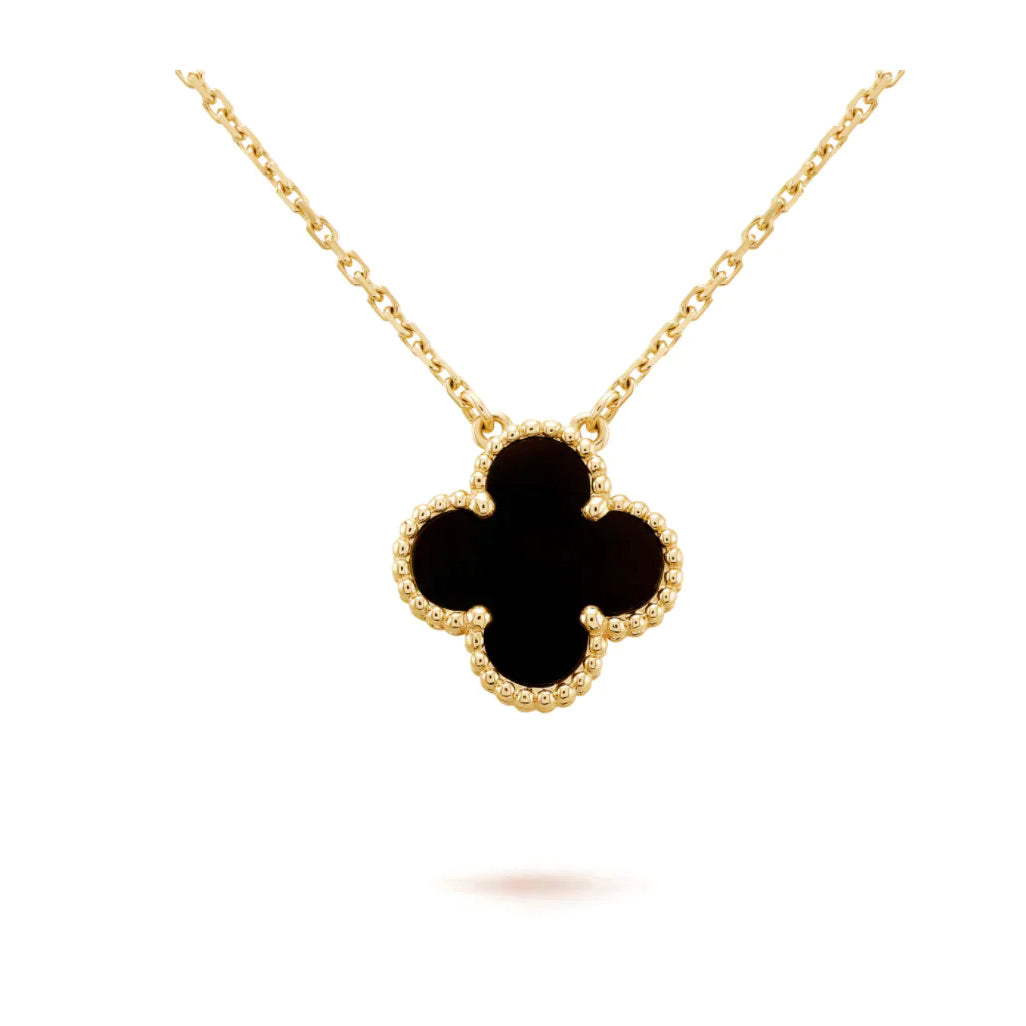 CLOVER 15MM BLACK ONYX SINGLE FLOWER NECKLACE