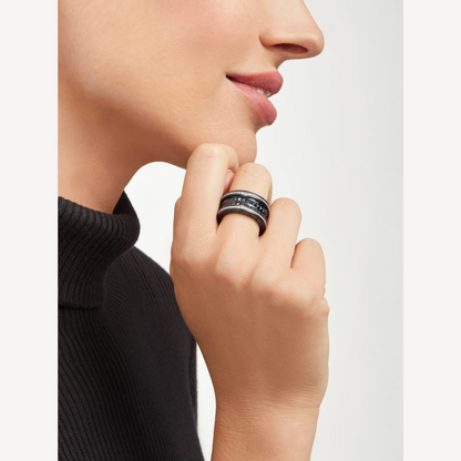 [Rosla Jewelry]ZERO 1 ROCK FOUR-BAND BLACK CERAMIC WITH STUDDED SPIRAL AND PAVED DIAMONDS RING