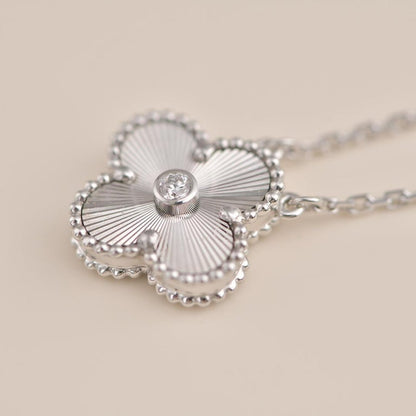 [Rosla Jewelry]CLOVER  15MM DIAMOND LASER NECKLACE SILVER