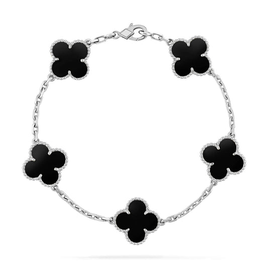 [Rosla Jewelry]CLOVER 5 MOTIF ONYXS  BRACELET SILVER