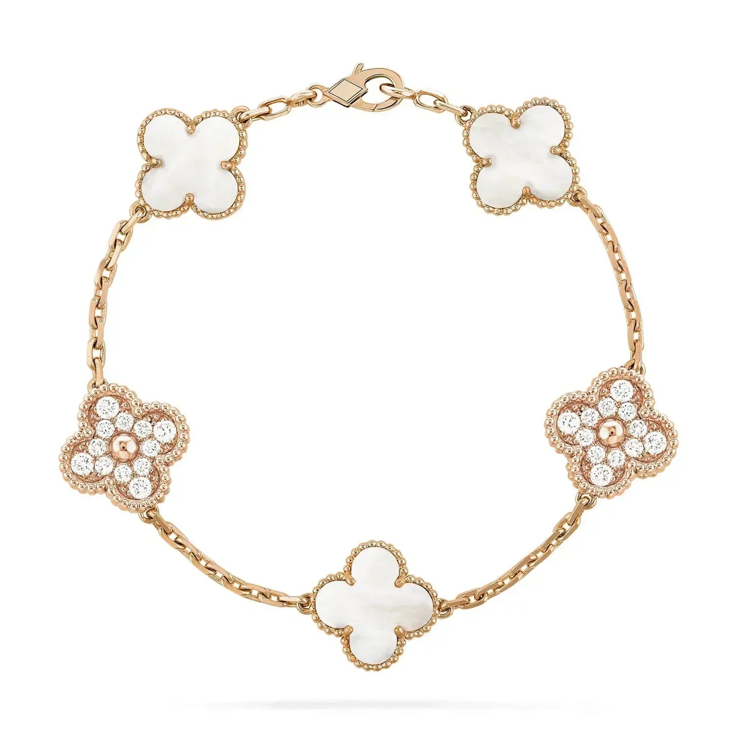 [Rosla Jewelry]CLOVER BRACELET 5 MOTIF WHITE MOP DIAMOND