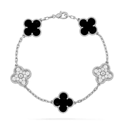 [Rosla Jewelry]CLOVER 5 MOTIF ONYXS DIAMOND BRACELET SILVER