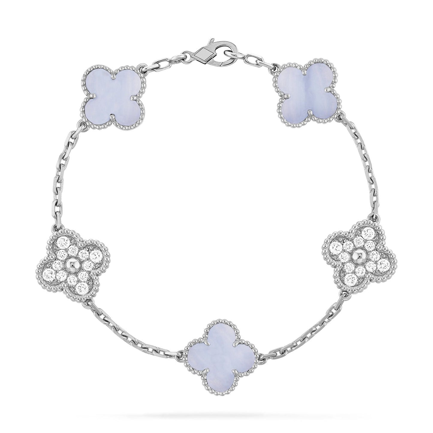 [Rosla Jewelry]CLOVER  5 MOTIF DIAMOND PURPLE CHALCEDONY BRACELET SILVER