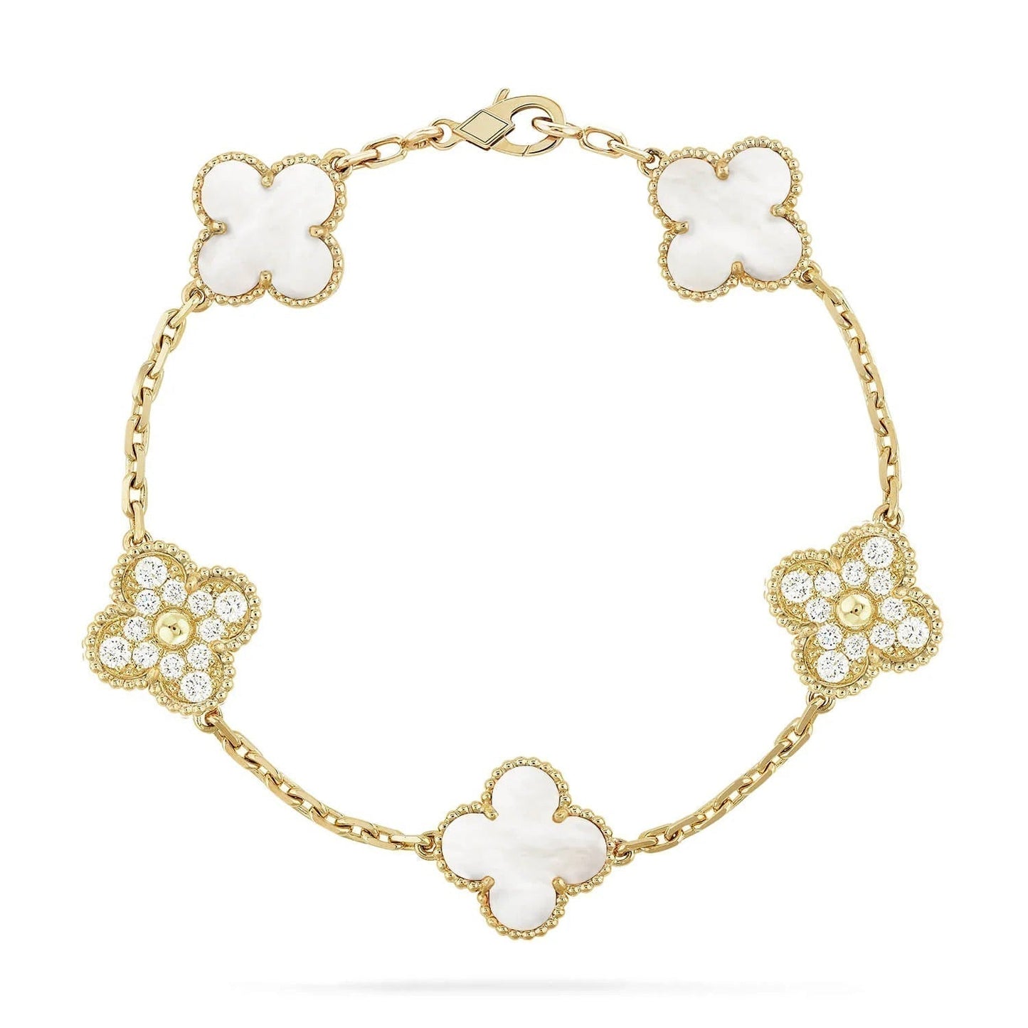 [Rosla Jewelry]CLOVER BRACELET 5 MOTIF WHITE MOP DIAMOND