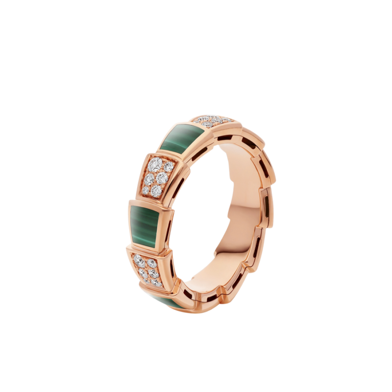 [Rosla Jewelry]SERPENTI RING PINK GOLD MALACHITE DIAMOND PAVED 4MM