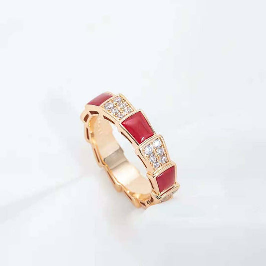 [Rosla Jewelry]SERPENTI RING PINK GOLD CARNELIAN DIAMOND PAVED 4MM