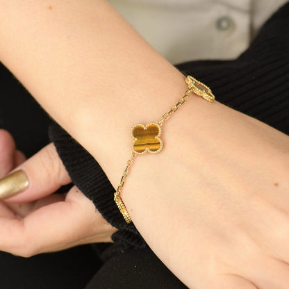 [Rosla Jewelry]CLOVER  5 MOTIFS TIGER EYE BRACELET