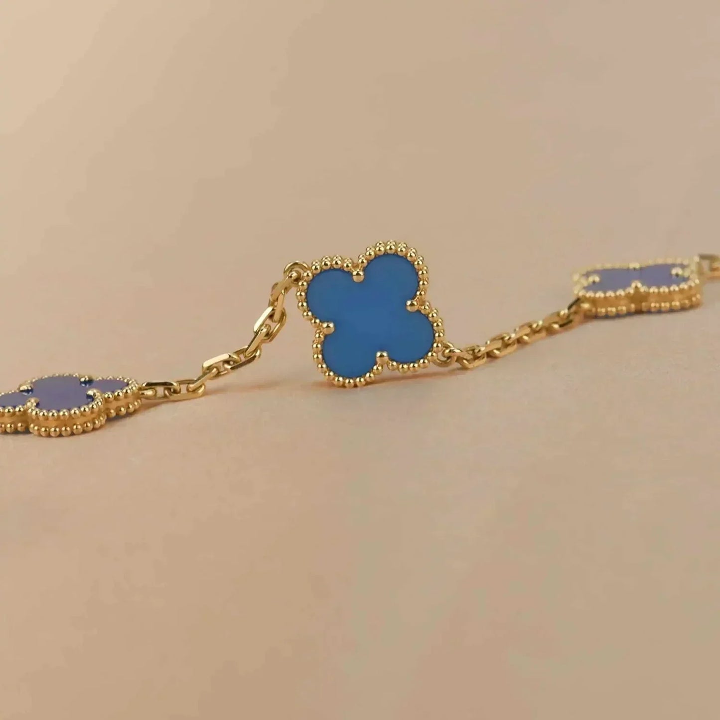 [Rosla Jewelry]CLOVER 5 MOTIFS BLUE AGATE BRACELET