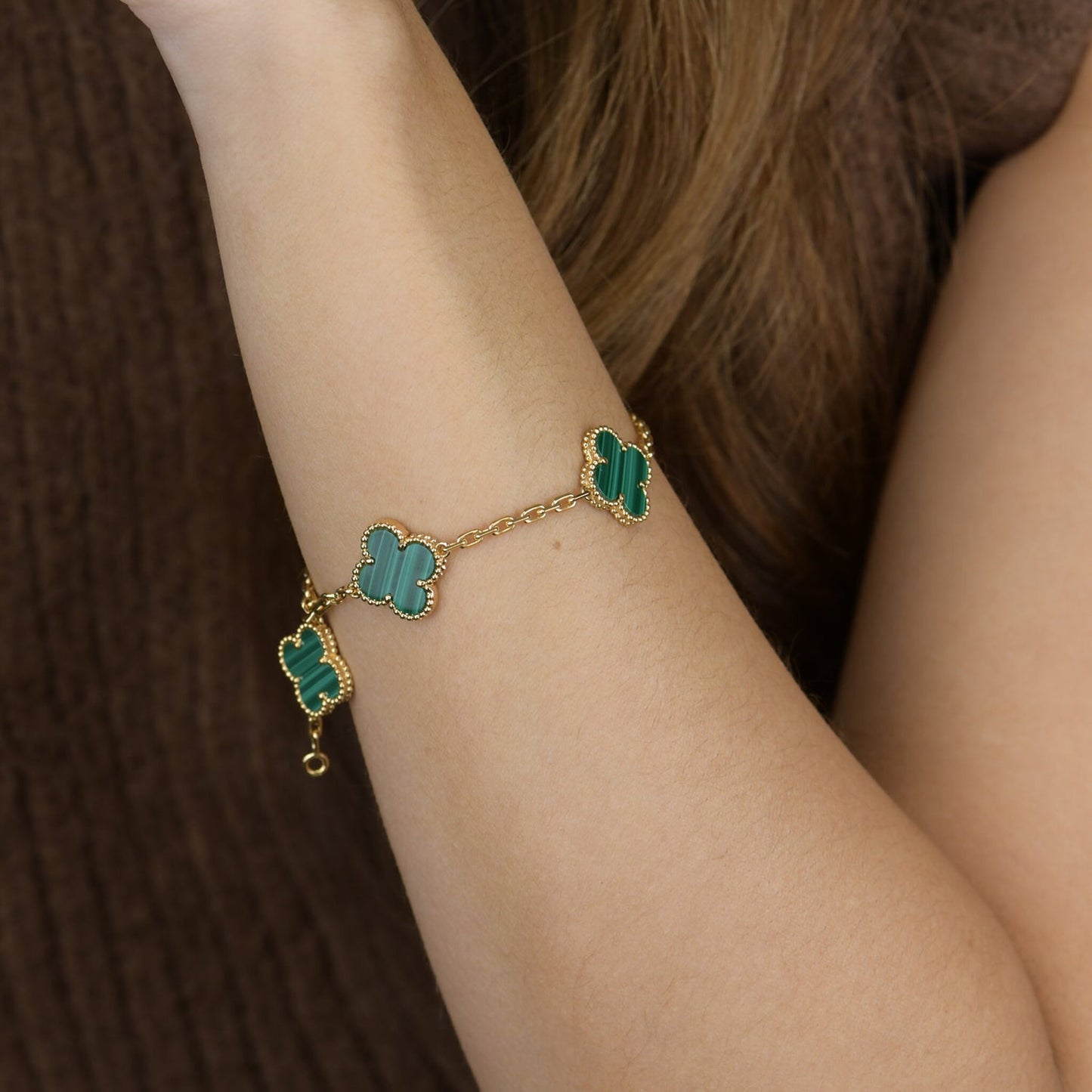 [Rosla Jewelry]CLOVER 5 MOTIFS MALACHITE BRACELET