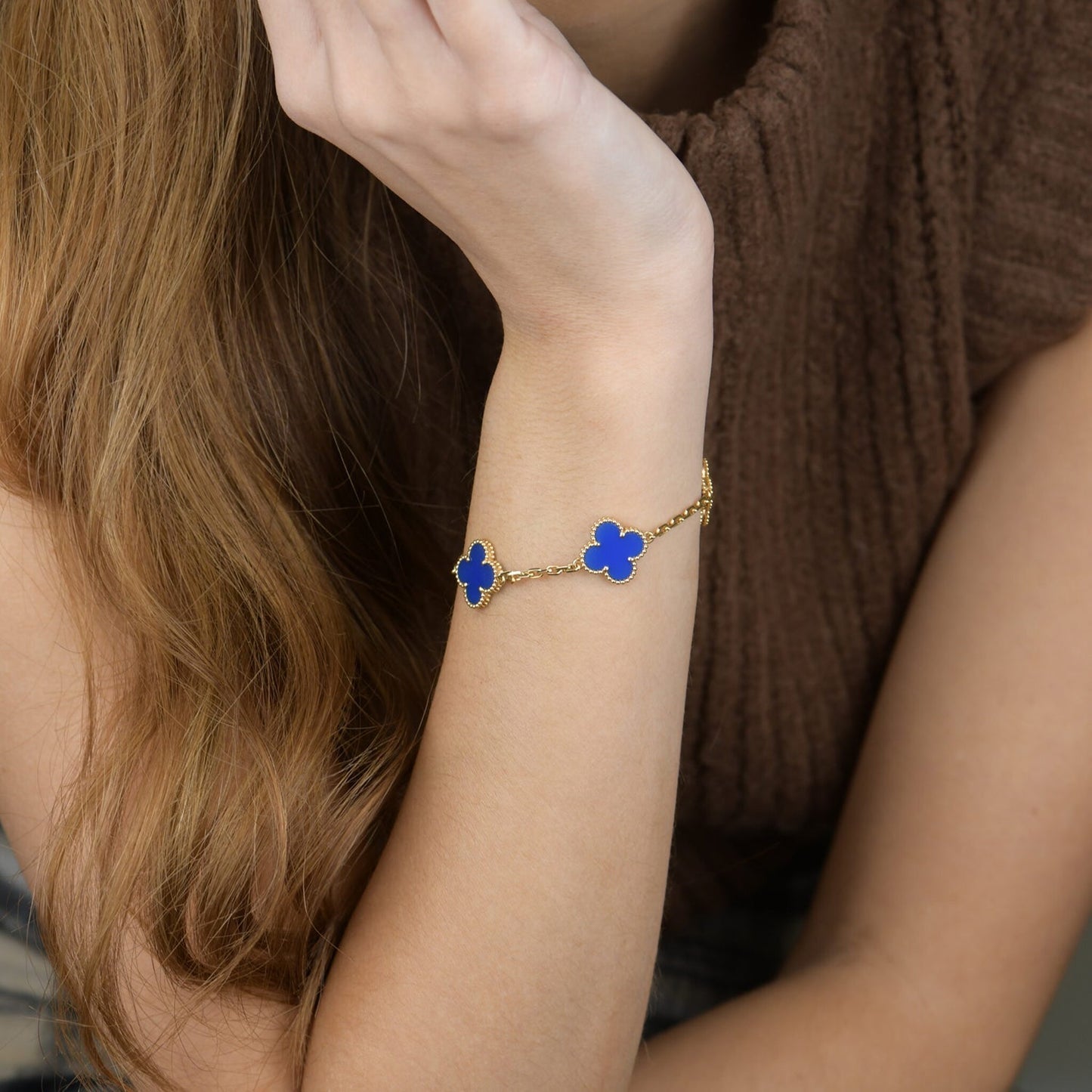 [Rosla Jewelry]CLOVER 5 MOTIFS BLUE AGATE BRACELET