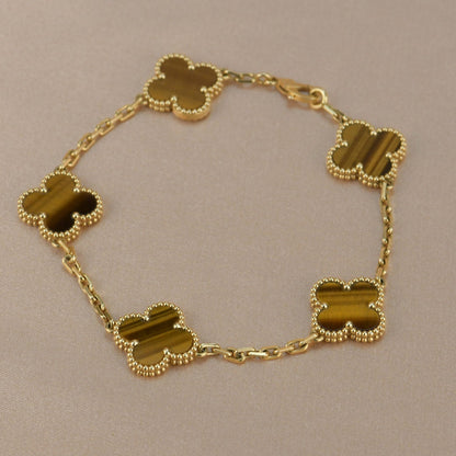 [Rosla Jewelry]CLOVER  5 MOTIFS TIGER EYE BRACELET